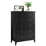 Garvee 5 Drawer Dresser for Bedroom, Wood Dresser with Deep Space & Metal Knobs, Tall Dresser Closet Organizer, Modern Chests of Drawers for Living Room, Entryway, Hallway, Black - Black