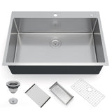 Garvee 33x22 Inch Flattop Single Bowl Drop-In Kitchen Sink, 1.35mm Thick 304 Stainless Steel, Handmade Welded, Includes Accessories, Modern Kitchen, Silver - Without Ledge
