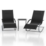 Garvee Patio Chaise Lounge Set of 3 Outdoor Pool Lounge Chairs with Arm & Side Table for All Weather, Poolside, Deck, Balcony, Backyard, Black - Black