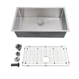 Garvee 27 Inch Undermount Kitchen Sink Stainless Steel Single Bowl with Basket Strainer and Drying Rack for Kitchen Bar Prep 27"x18"x9" - Silver