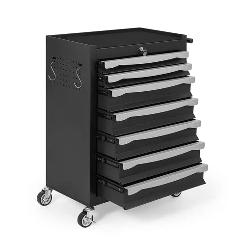 Garvee 7-Drawer Tool Chest Rolling Tool Cart with Wheels Large Capacity Tool Storage Cabinet Keyed Locking for Garage Workshop Warehouse Black Red Blue