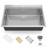 Garvee 33x22 Inch Undermount Kitchen Sink Single Bowl with Ledge, 1.35mm 304 Stainless Steel, Brushed Nickel Finish - Workstation Ledge