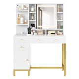 Garvee Vanity Desk with LED Lighted Mirror and Power Outlet, Large Modern Dressing Table with Drawers for Bedroom, Makeup Desk with 3 Lighting Modes & Adjustable Brightness, Clear Acrylic Desktop, White