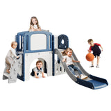 Garvee Activity Center with Slide, Climber, Basketball Hoop, Crawl Tunnel, Telescope - Indoor & Outdoor Playset, Blue, Compact Size - Blue