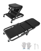 Garvee Z-Style 2-in-1 Creeper Seat 36" Extra-Long Steel Deck, Quick-Fold Mechanic Cart, Rolling Under-Car Creeper, Black - Black