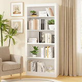 Garvee 71 in Tall Wooden Bookcase with 5 Tiers, White Floor Standing Shelf for Bedroom, Living Room, Office, Space-Saving Design - White