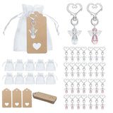 Garvee Angel Design Keychain Favors Set Metal Angel Pendant Keychain Organza Bags Baptism 6.5cm White