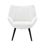 Garvee White Corduroy Accent Chair Modern Upholstered Armchair Black Tapered Legs 27.76" Living Room Bedroom - White