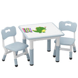 Garvee Height Adjustable Toddler Table Graffiti Desktop Non-Slip Legs Blue 2 Chairs Set 12 Watercolor Pens Kids Activity Table for Home Nursery - White