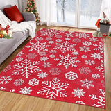Garvee Christmas Area Rug 5x7 Feet Christmas Snowflake Pattern Floor Cover Machine Washable Indoor Carpet Rug Decorative Non Slip Accent Rug for Kitchen Bathroom Living Room Bedroom - Red Snowflake