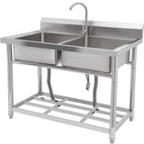 Garvee 39" Commercial Double Bowl Stainless Steel Utility Sink with Faucet & Storage Shelf for Kitchen, Garage, Restaurant & Outdoor Use, 39 Inch, Stainless Steel
