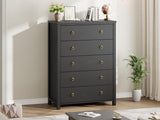 Garvee 5 Drawer Dresser for Bedroom, Wooden Chest with Clothes Storage, 45'' Tall, Black, Multi-Room Use