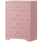 Garvee 4 Drawer Tall Dressers Wood Chest with Gold Handles for Bedroom Closet Pink 15.8x31.5x38.6"