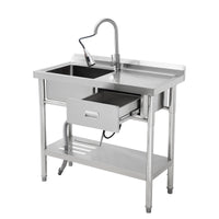 Garvee 39"W x 14"D x 33"H  Stainless Steel Utility Sink Single Bowl Free Standing with Right Drawer Workbench Rack Faucet Hot Cold Water for Laundry Kitchen Garage Workshop Outdoor