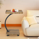 Garvee Side Table with Rolling Wheels, Sofa Couch Arm Table, Tv Tray, Small Bed Stand, C Shaped End Tables for Living Room, Bedroom, Bedside, Walnut - Walnut