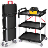 Garvee Portable Folding Utility Service Cart 3 Tier Collapsible Push Cart With 360° Swivel Wheels For Office Warehouse Home 23x15x33 Inches