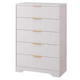 Garvee Fluted 5 Drawer Dresser With Gold Metal Handles For Bedroom Closet Living Room 47in White - White