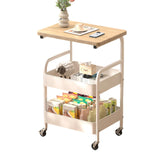Garvee 3-Tier Metal Rolling Cart with Wood Shelves Mesh Baskets Lockable Wheels for Kitchen & Office White Space-Saving Design - White