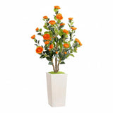 Garvee Artificial Camellia Tree 120cm Adjustable Flowers Stable Cement Pot Silk & PE Leaves Home Wedding Garden Decor - Orange