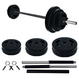 Garvee Adjustable Barbell Weight Set 20kg Multi-Grip Barbell PU Coated Plates Home Gym Fitness Black - 