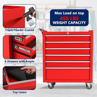 Garvee 6-Drawer Rolling Tool Chest and Tool Box Heavy-Duty Steel Mobile Tool Cabinet with Locking System for Garage Workshop Mechanics, Red
