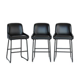 Garvee Bar Stools Set of 3 PU Leather Counter Height Barstools with Back and Footrest for Dining Room Kitchen Island Black - Black