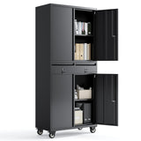 Garvee Heavy Duty 73" Metal File Cabinet with Lockable Wheels, Locking Doors, 2 Drawers, and Adjustable Shelves, Durable Mobile Storage Locker for Office Garage & Workshop, Black