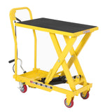 Garvee Heavy Duty Hydraulic Lift Table Cart 1100LB Capacity, Single Scissor Lift, 32'' Height, Non-Slip Platform, Locking Wheels, Yellow for Garage & Warehouse - Yellow