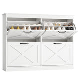 Garvee Shoe Storage Cabinet with 4 Flip Drawers, Wide Wood Shoe Rack for Entryway, Hallway, Foyer, White - Large Size, Elegant Design