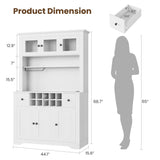 Garvee 68.7" Coffee Bar Cabinet with LED Light & Power Outlet, Farmhouse Kitchen Hutch, Adjustable Shelves, Tall Pantry Cabinet, White - White