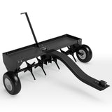 Garvee 40-Inch Tow Behind Lawn Plug Aerator with Universal Hitch, Galvanized Steel, Inflatable Wheels for Gardens Lawns Farms - Black