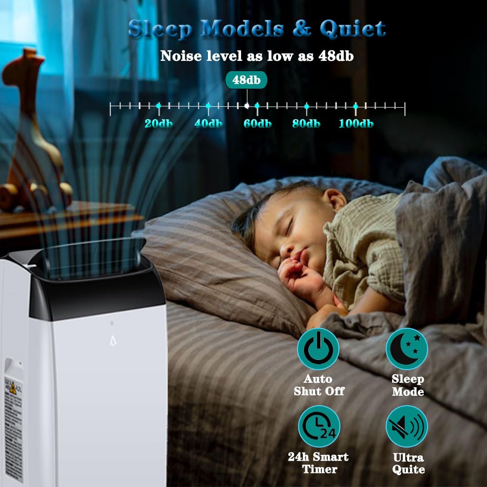 Garvee 12000 BTU 3-in-1 Portable AC Unit | Cools 550 sq.ft with Fast Auto Cooling | Quiet Air Conditioner with Dehumidifier for Bedroom & Living Room - Black