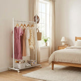 Garvee Clothes Rack on Wheels Metal Garment Stand with Shelf for Home and Office, 86x43x170cm, White - White