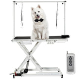 Garvee 50 Inch Electric Dog Grooming Table, Heavy Duty, Height Adjustable Pet Grooming Table with Socket w/Leveling Wheels, Grooming Arm, Anti Slip Tabletop & Tool Organizer, for All Pets - White