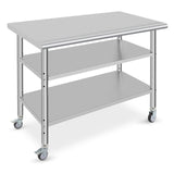 Garvee Heavy Duty NSF Stainless Steel Work Table with Casters Adjustable Undershelf 36x18x34 Inch Silver