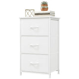 Garvee Stylish 3-Drawer Dresser With Removable Fabric Bins Multi-Functional Storage Organizer For Bedroom Living Room Closet Entryway Hallway Laundry Room Wood Grain Print Easy Assembly Space-Saving - White