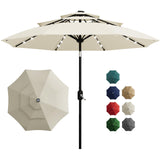 Garvee 10Ft 3-Tier Solar Patio Umbrella with LED Lights, Vented Outdoor Table Umbrella for Pool Deck Yard Garden, Beige - Beige