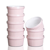 Garvee 236 ml Porcelain Ramekins Set of 8 for Creme Brulee Baking, Classic Style, Oven Safe, Pink - 705 Powder (White Inside And Pink Outside)