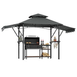 Garvee 8x5 Grill Gazebo Outdoor BBQ Canopy With Adjustable Dual Side Awnings, Heavy Duty Steel Frame, Grey - Grey