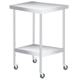 Garvee Stainless Steel Prep Table 24x24 Inches Adjustable Undershelf 4 Caster Wheels Commercial Heavy Duty Outdoor Use - 24*24