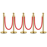 Garvee Stanchions and Velvet Ropes, Crowd Control Barriers Queue Pole ,Red Carpet Ropes and Poles, Gold - Gold-5 Post 4 Rope