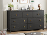Garvee 7 Drawer Dresser Black Wooden Chest for Bedroom Living Room Hallway 54'' Wide