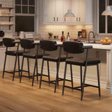 Garvee Counter Height Bar Stools Set of 4 with Armrests, Wood Back, Upholstered Seat, Metal Footrest for Kitchen Islands, 19.29x18.9x37.01 inches, Retro Black - Retro Black