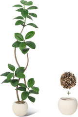 Garvee 6 ft Artificial Fiddle Leaf Fig Tree in Planter, Fake Rubber Plant, Large Indoor Floor Tree, Green - Beige Mine Pot Flower Stone