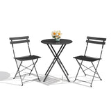 Garvee 3-Piece Folding Bistro Set, Foldable Patio Furniture Set With Premium Frame, Outdoor Bistro Table and Chairs Set of 2 for Patio, Garden and Balcony, Black - Flat Tube Black