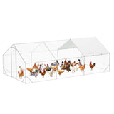 Garvee Chicken Coop Run Galvanized Steel Outdoor Poultry Cage 9.8' x 19.7' x 6.6' Waterproof Roof Predator-Proof Mesh - Sliver