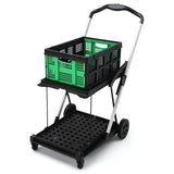 Garvee Foldable Shopping Cart with 1 Storage Crate, 2-Tier Collapsible Utility Cart, Portable Trolley for Picnic and Supermarket, Lightweight Aluminum, Adjustable, 360° Rolling Wheels