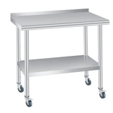 Garvee Stainless Steel Prep & Work Table 36x24 Inches with Backsplash and 4 Caster Wheels, Heavy Duty Commercial Kitchen Table, Adjustable Under Shelf, Silver - 36*24