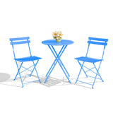 Garvee 3-Piece Folding Bistro Set Foldable Patio Furniture Set Outdoor Blue for Garden Balcony - Blue