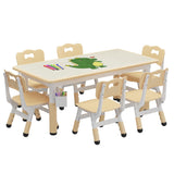 Garvee Kids Table and 6 Chairs Set, Height Adjustable Toddler Table and Chair Set, Graffiti Desktop, Children Multi-Activity Table for 6, Kids Study Table for Home Daycare Preschool for Ages 2-10 - Nature - Natural